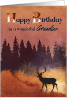 Birthday For Grandson Wilderness Scene with Deer Silhouette card