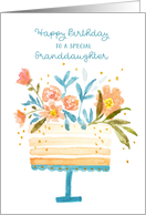 For Granddaughter Birthday Cake Topped with Flowers card