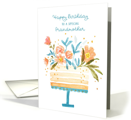 For Grandmother Birthday Cake Topped with Flowers card (1613060)