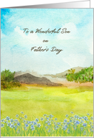 For Son on Fathers Day Watercolor Mountain Landscape card