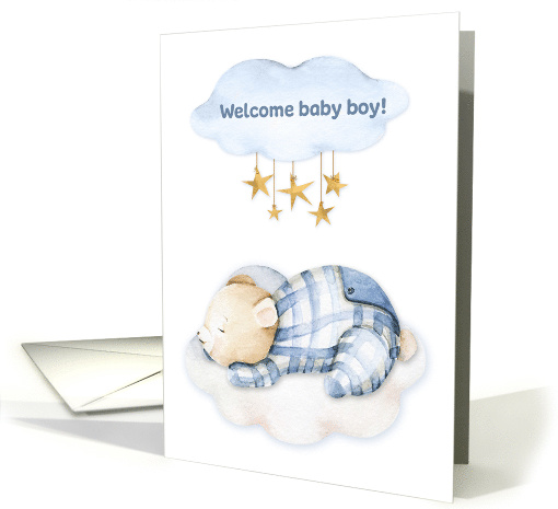 Welcome Baby Boy with Sleeping Bear, Clouds and Stars card (1621562)