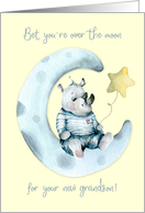 New Grandson Congratulations with Cute Rhino on Crescent Moon card