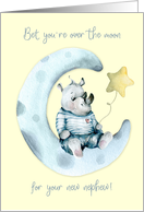 New Nephew Congratulations with Cute Rhino on Crescent Moon card