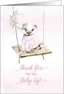 Thank You for Baby Gift Girl Badger on Wooden Swing card