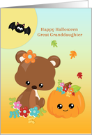 For Great Granddaughter at Halloween Bear, Pumpkin, Moon and Bat card