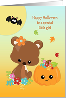 For Little Girl at Halloween Bear, Pumpkin, Moon and Bat card