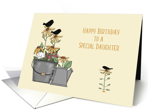 Daughter Birthday Prim Birds and Sunflowers card (294628)