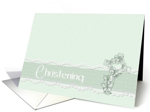 Christening Invitation Green Cross card (427222)