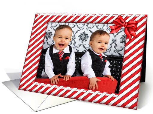 Red White Stripes Bow, Christmas Photo card (869192)