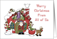 Santa, Workshop, Elves, From All of Us, Christmas card