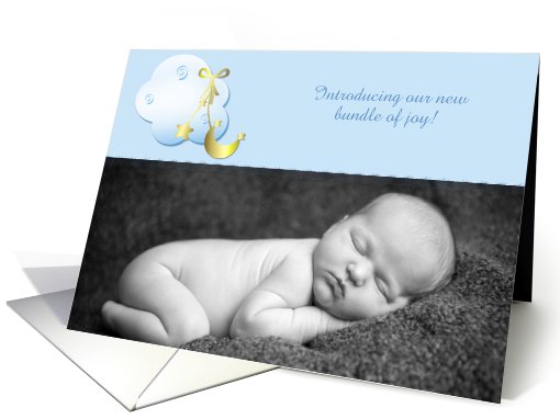Cloud, Moon, Gold Stars Blue Baby Announcement card (886839)