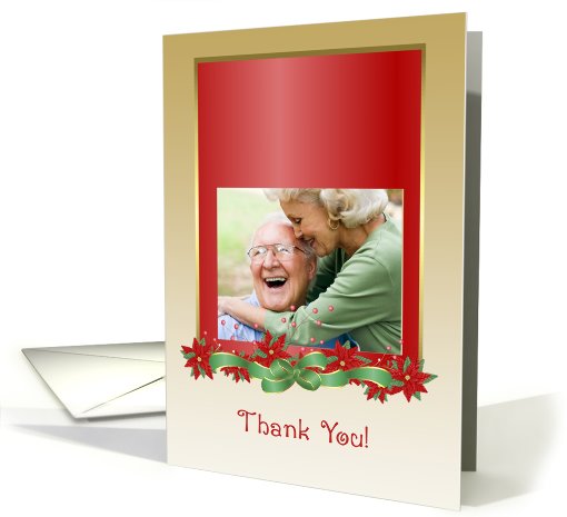 Thank You, Christmas Gift, Poinsettia, Bow Photo card (888720)