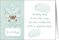 Mint Green Teddy Bear, Baby Boy Shower Invitation card