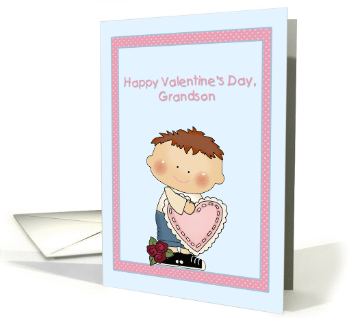 Grandson, Valentine, Little Boy, Heart, Flower card (892516)