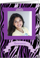 Purple Zebra, Tiara, Quinceanera Photo Invitation card