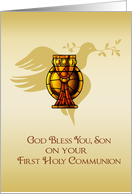 First Communion Chalice, Dove, Congratulations Son card