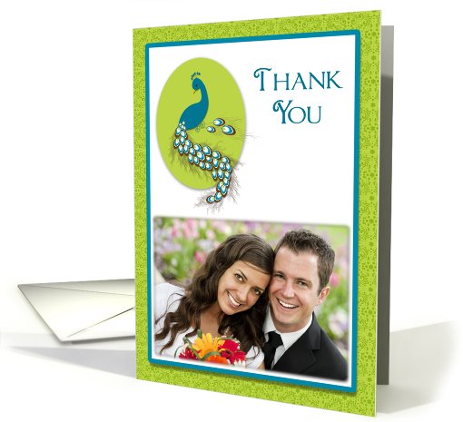 Peacock Teal Green Wedding Thank You Photo card (908532)