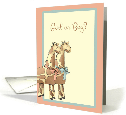 Peach, Green Giraffes Gender Reveal Invitation card (909039)