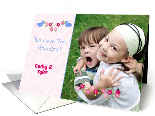Blue Birds, Pink Flowers, Grandmother Mother's Day Photo card (918252)