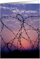 Stay Safe Outside the Wire - Barbed Wire at Sunset card