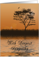 With Deepest Sympathy, Orange sunset with Tree by Lake card