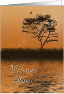 Welcome Home, Orange sunset with Tree by Lake card