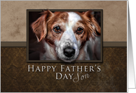 Happy Father’s Day - Son, Dog with Brown Background card