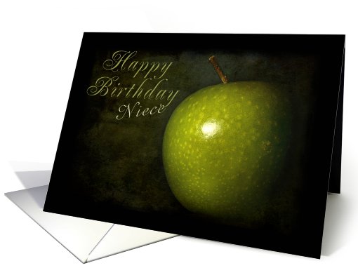 Happy Birthday Niece, Green Apple on Black Background card (626638)