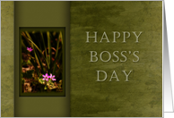 Happy Boss’s Day, Pink Flowers on Green Background card