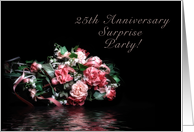 25th Wedding Anniversary Surprise Party, Bouquet of Flowers with Water Reflection card