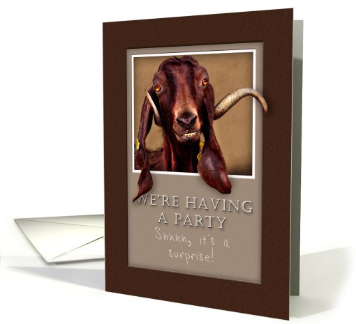 We`re Having a Surprise Party Invitation, Goat in Window card (630630)