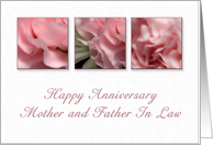Happy Anniversary Mother and Father In Law, Pink Flowers on White Background card