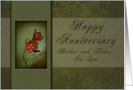Happy Anniversary Mother and Father In Law, Orange Flowers on Green Background card