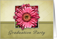 Graduation Party, Invitation- Pink Flower on Green and Tan Background card