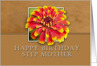 Step Mother Happy Birthday, Flower with Tan Background card