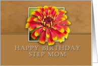 Step Mom Happy Birthday, Flower with Tan Background card