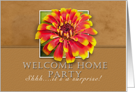 Surprise Welcome Home Party Invitation, Flower with Tan Background card
