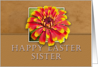 Sister, Happy Easter, Flower with Tan Background card
