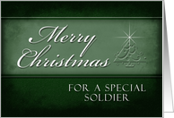Soldier Merry Christmas, Green Background with Christmas Tree card