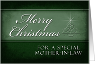 Mother-in-Law Merry Christmas, Green Background with Christmas Tree card