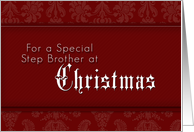 For Step Brother Merry Christmas, Red Demask Background card