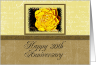 Happy 30th Anniversary, Yellow Flower with Yellow and Tan Background card
