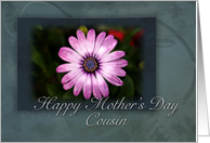 Cousin Happy Mother’s Day Pink Flower with Green and Blue Background card