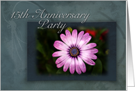 15th Anniversary Party Invitation, Pink Flower with Green and Blue Background card