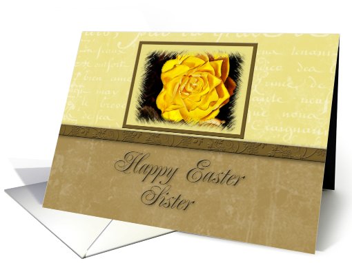 Sister Happy Easter, Yellow Flower with Yellow and Tan Background card