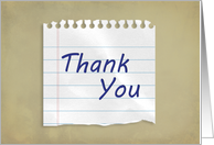 Tutor Thank You, Piece of Lined Paper card