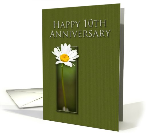 Happy 10th Anniversary, White Daisy on Green Background card (646653)