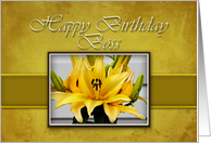 Boss Happy Birthday, Yellow Lily on Yellow Background card
