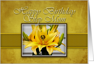 Step Mom Happy Birthday, Yellow Lily on Yellow Background card