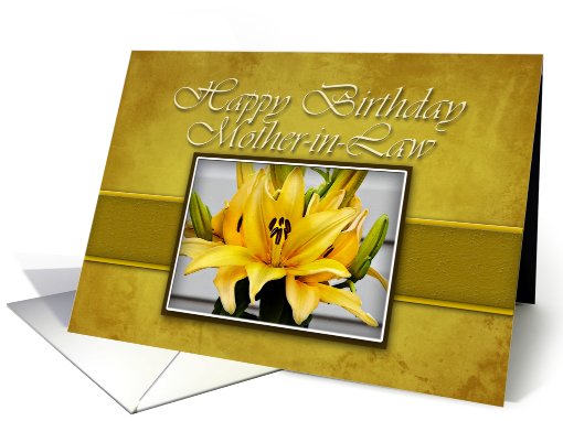 Mother-in-Law Happy Birthday, Yellow Lily on Yellow Background card